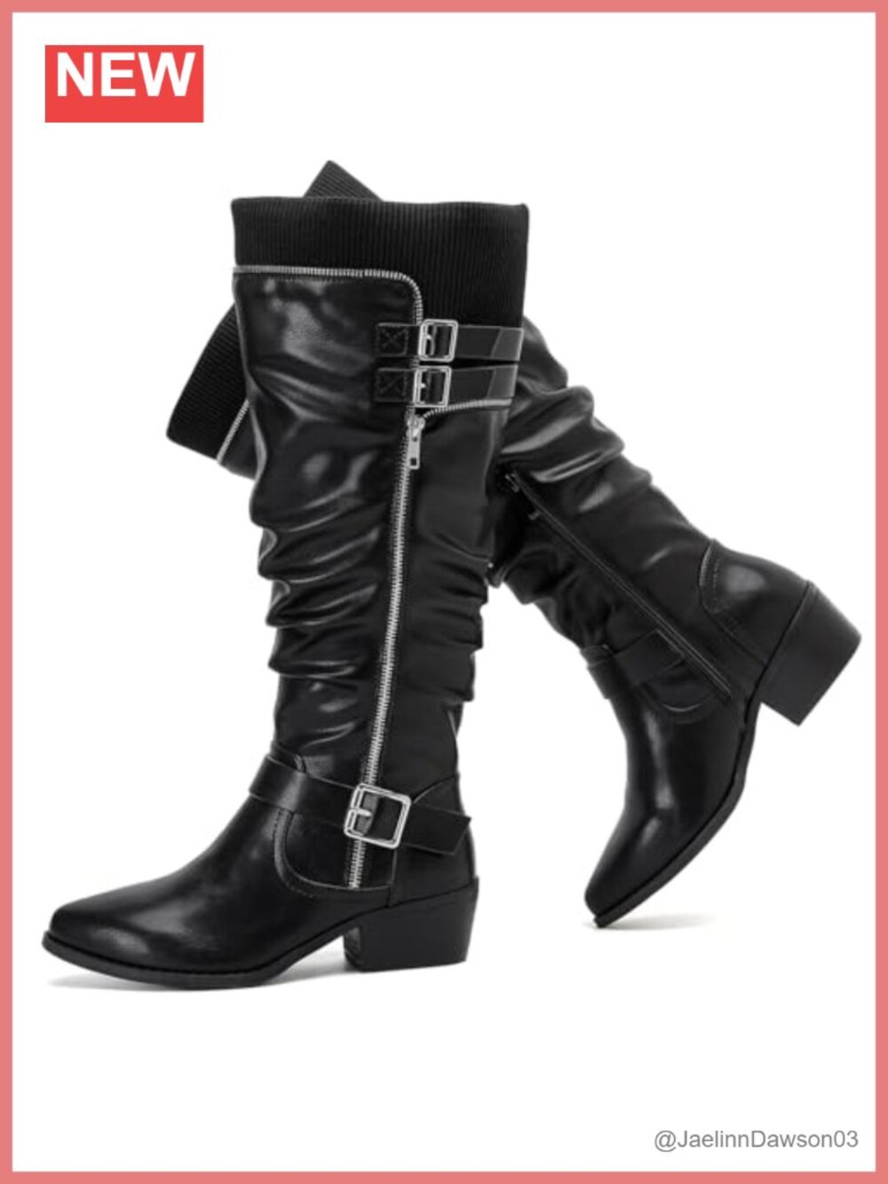 Extra Wide Calf Knee High Boots Low Stacked Heel Zip